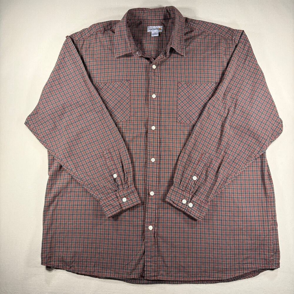 Carhartt Mens 2XL Plaid Long Sleeve Button Up Shirt Workwear Bordeaux Fall 2011